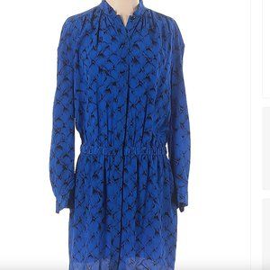 Diane Von Furstenberg 100% Silk Blue & Black Mini Long Sleeve Dress - Sz. 4